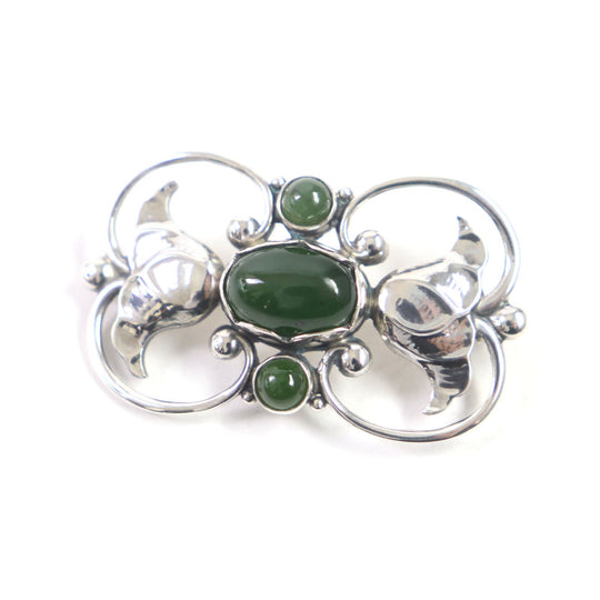 Georg Jensen Brooch 236A Main: SV925, Part: Green Agate Silver Green Women Used Authentic