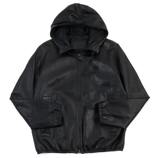 EMPORIO ARMANI Hoodie 01R54P 01P54 Outer: 100% Lamb Leather; Lining: 100% Polyester black mens 48 Used Authentic