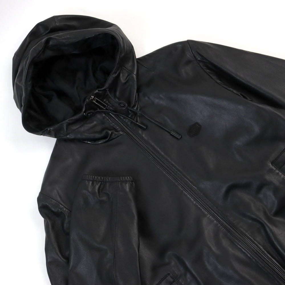 EMPORIO ARMANI Hoodie 01R54P 01P54 Outer: 100% Lamb Leather; Lining: 100% Polyester black mens 48 Used Authentic