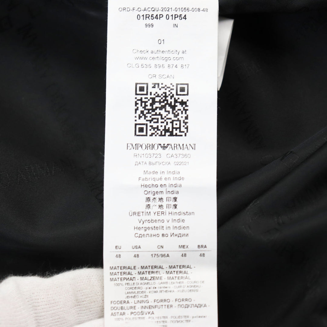 EMPORIO ARMANI Hoodie 01R54P 01P54 Outer: 100% Lamb Leather; Lining: 100% Polyester black mens 48 Used Authentic