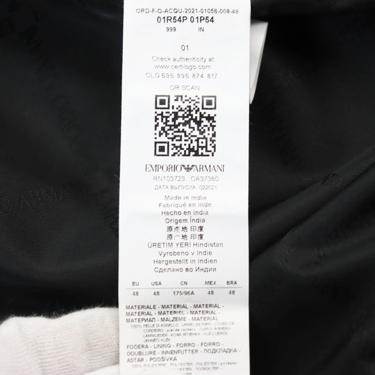 EMPORIO ARMANI Hoodie 01R54P 01P54 Outer: 100% Lamb Leather; Lining: 100% Polyester black mens 48 Used Authentic