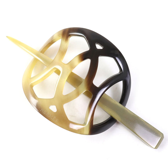 HERMES hair accessory Main: Buffalo horn Beige brown Rocaille Women Used Authentic