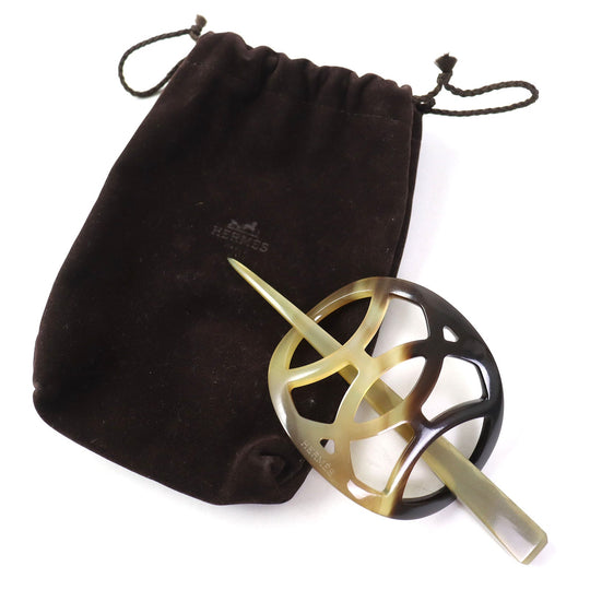 HERMES hair accessory Main: Buffalo horn Beige brown Rocaille Women Used Authentic