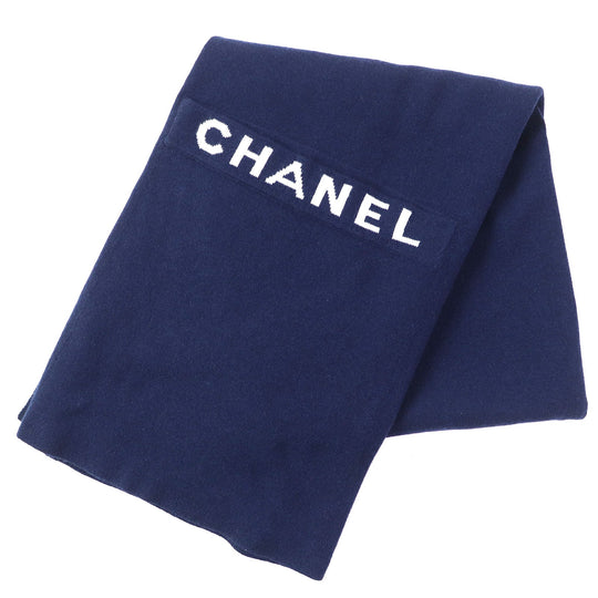 CHANEL Scarf 20C Main: 100% cashmere Navy Women Used Authentic
