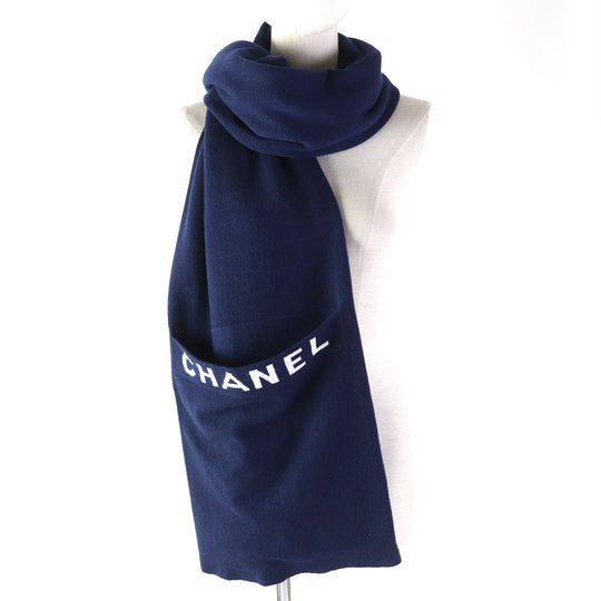 CHANEL Scarf 20C Main: 100% cashmere Navy Women Used Authentic