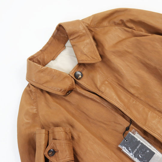 GIORGIO ARMANI Stainless collar coat Outer: 100% lamb leather, Lining: 65% acetate, 35% polyester Brown mens 48 Used Authentic