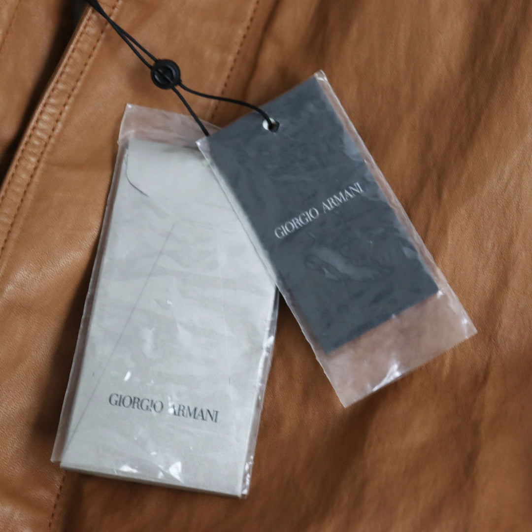 GIORGIO ARMANI Stainless collar coat Outer: 100% lamb leather, Lining: 65% acetate, 35% polyester Brown mens 48 Used Authentic