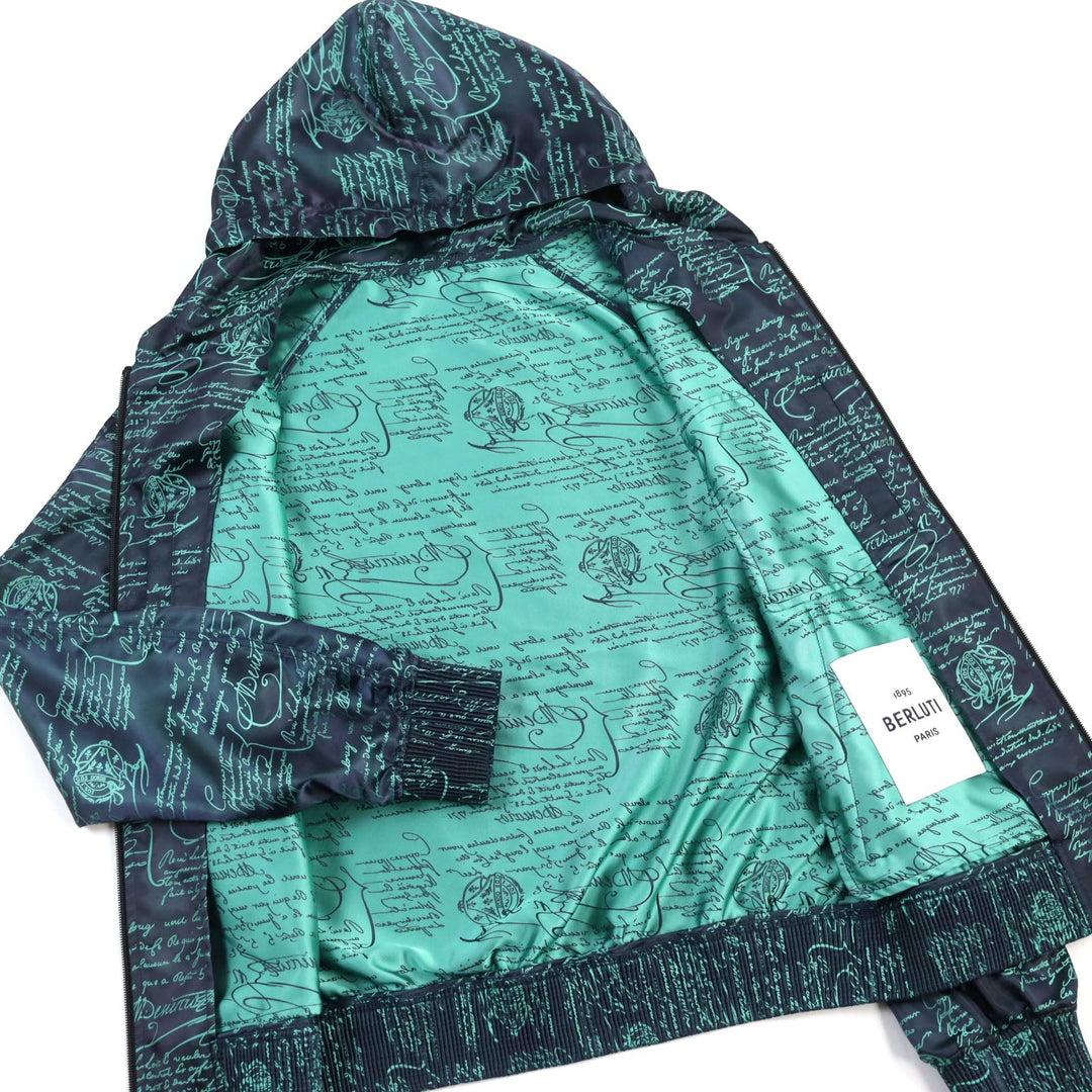 Berluti Hoodie R17OBU68PADX Main: 52% polyester, Main: 48% nylon Navy green mens R44 Used Authentic