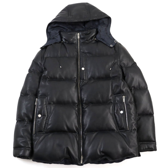 HERMES leather jacket 12-5007 Outer: Lamb leather, Lining: 100% silk, Filling: 95% down, Filling: 5% feather black mens 48 Used Authentic