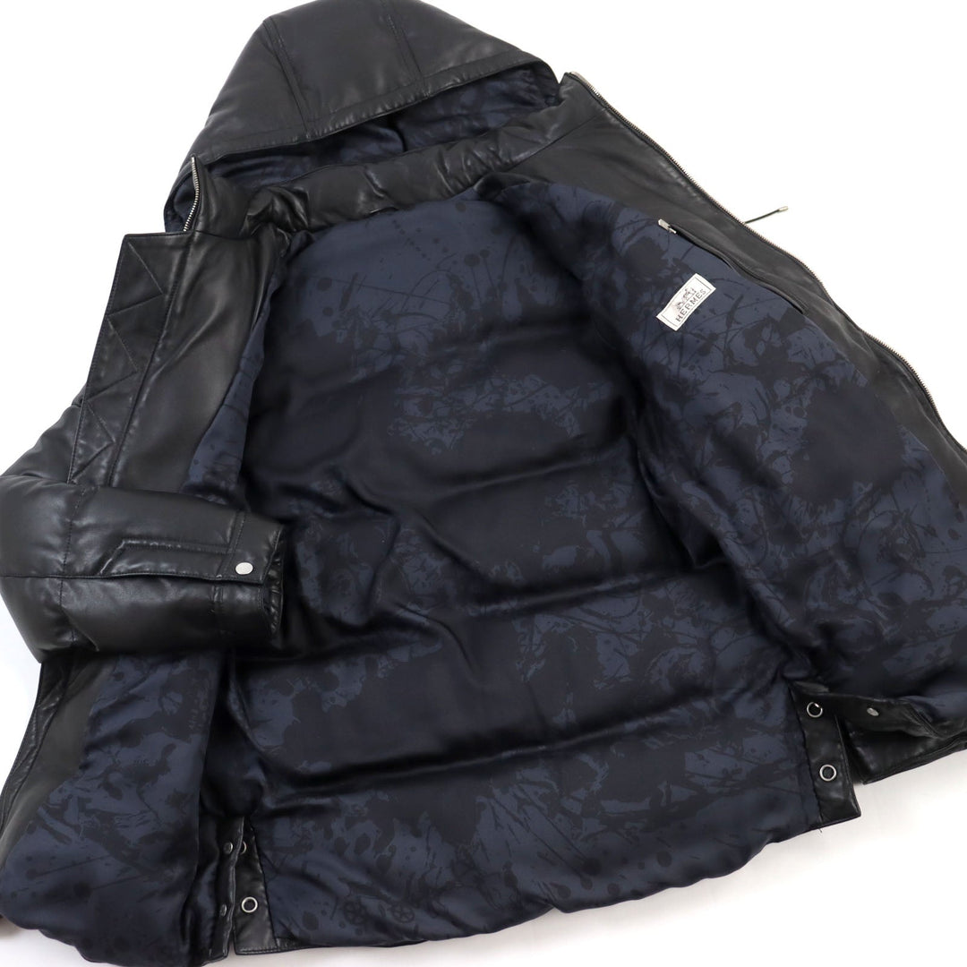 HERMES leather jacket 12-5007 Outer: Lamb leather, Lining: 100% silk, Filling: 95% down, Filling: 5% feather black mens 48 Used Authentic