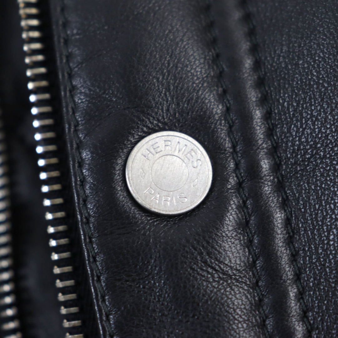 HERMES leather jacket 12-5007 Outer: Lamb leather, Lining: 100% silk, Filling: 95% down, Filling: 5% feather black mens 48 Used Authentic