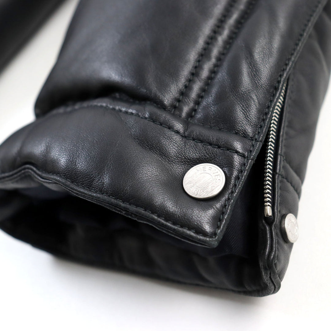 HERMES leather jacket 12-5007 Outer: Lamb leather, Lining: 100% silk, Filling: 95% down, Filling: 5% feather black mens 48 Used Authentic