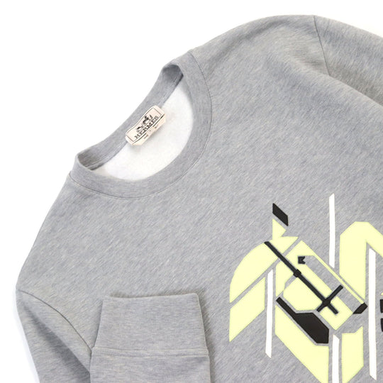 HERMES sweat 31-5765 Main: 100% cotton, Rib part: 90% cotton, 10% polyurethane, Leather part: Lamb leather gray mens L Used Authentic