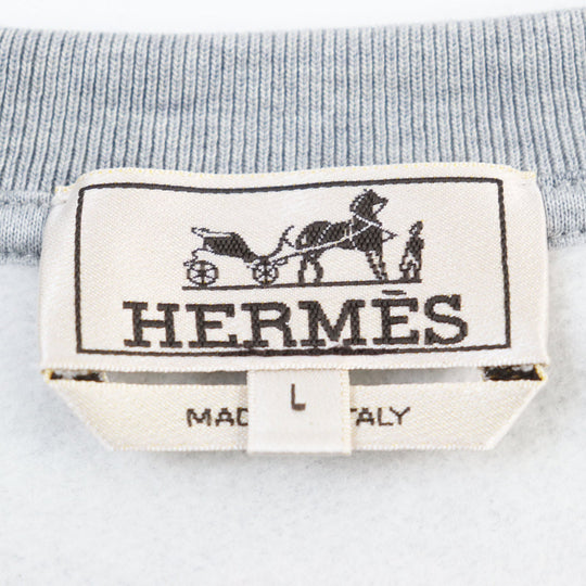 HERMES sweat 31-5765 Main: 100% cotton, Rib part: 90% cotton, 10% polyurethane, Leather part: Lamb leather gray mens L Used Authentic