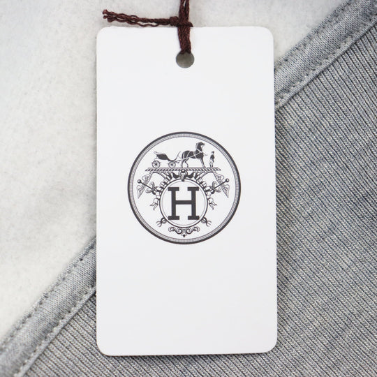 HERMES sweat 31-5765 Main: 100% cotton, Rib part: 90% cotton, 10% polyurethane, Leather part: Lamb leather gray mens L Used Authentic