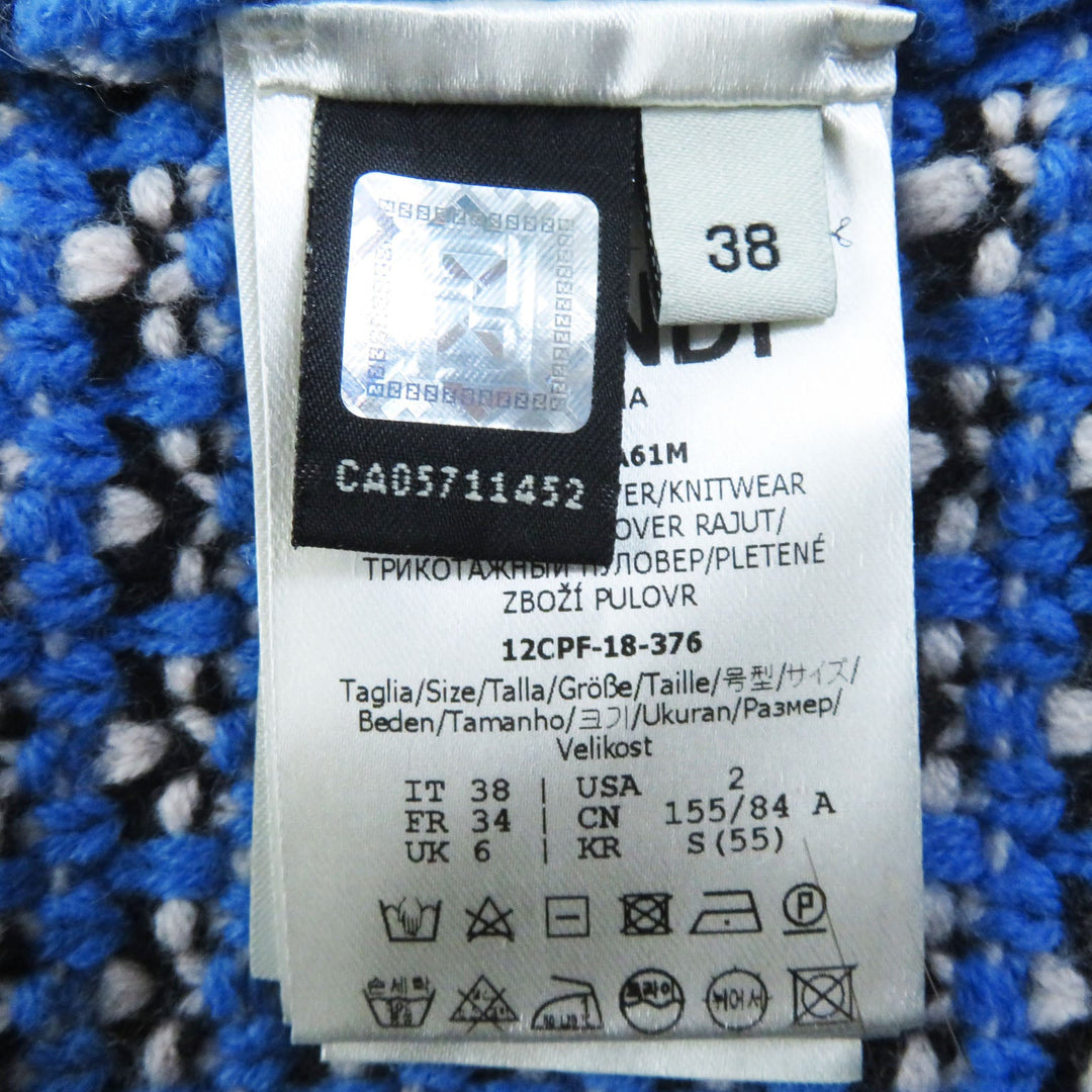 FENDI Hoodie FZY731 Main: 70% wool, Main: 30% cashmere Blue white Women 38 Used Authentic