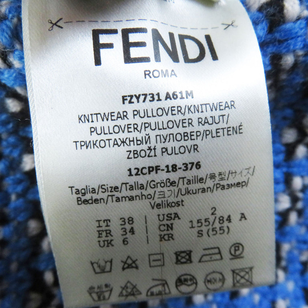 FENDI Hoodie FZY731 Main: 70% wool, Main: 30% cashmere Blue white Women 38 Used Authentic