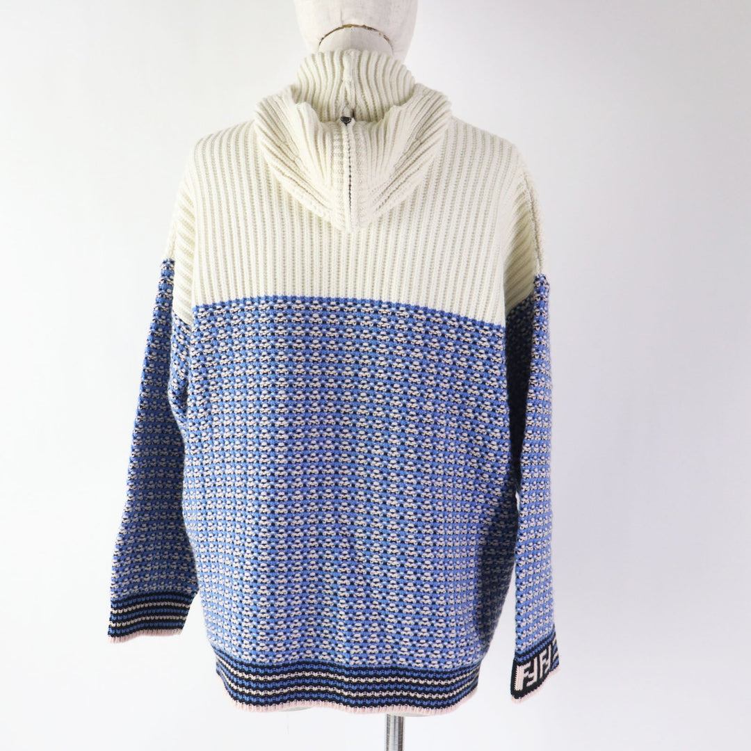 FENDI Hoodie FZY731 Main: 70% wool, Main: 30% cashmere Blue white Women 38 Used Authentic