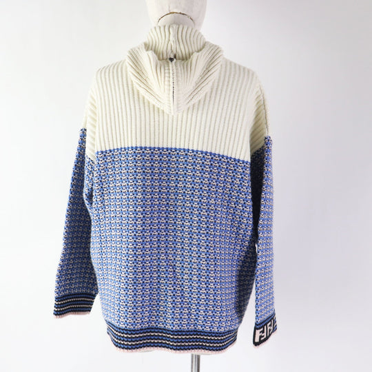 FENDI Hoodie FZY731 Main: 70% wool, Main: 30% cashmere Blue white Women 38 Used Authentic
