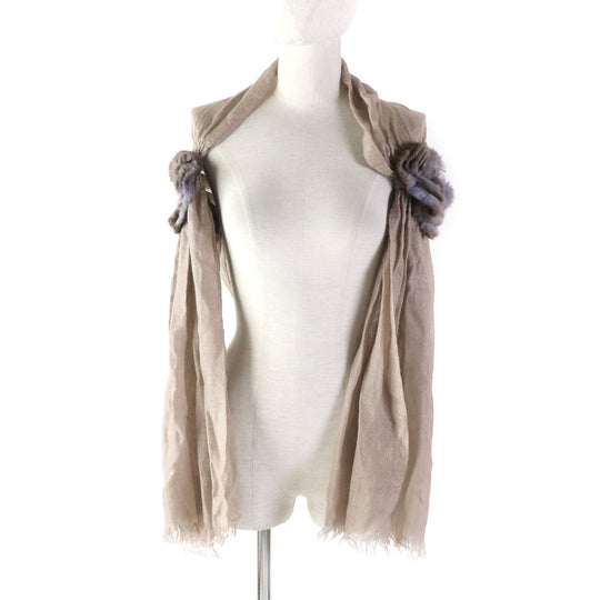 FENDI Stall Main: 70% cashmere, Main: 30% silk, Part: Orirag fur beige Women Used Authentic