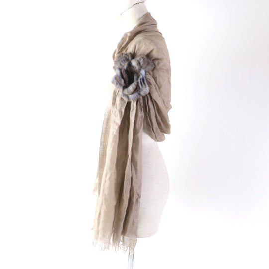FENDI Stall Main: 70% cashmere, Main: 30% silk, Part: Orirag fur beige Women Used Authentic