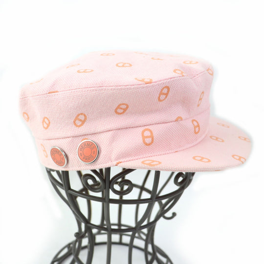 HERMES Casquette Main: 98% cotton, Main: 2% elastane (polyurethane), Lining: 54% cotton, Lining: 46% silk, Lining trim: 56% cotton, 44% rayon Baby pink x orange Vauban Women Used Authentic