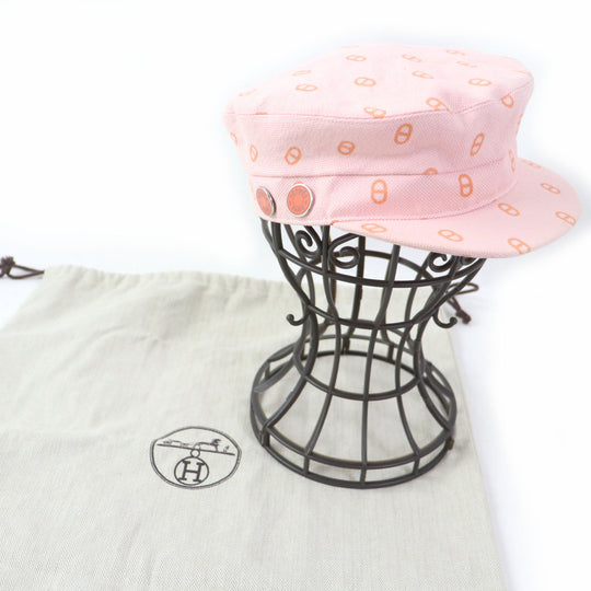 HERMES Casquette Main: 98% cotton, Main: 2% elastane (polyurethane), Lining: 54% cotton, Lining: 46% silk, Lining trim: 56% cotton, 44% rayon Baby pink x orange Vauban Women Used Authentic
