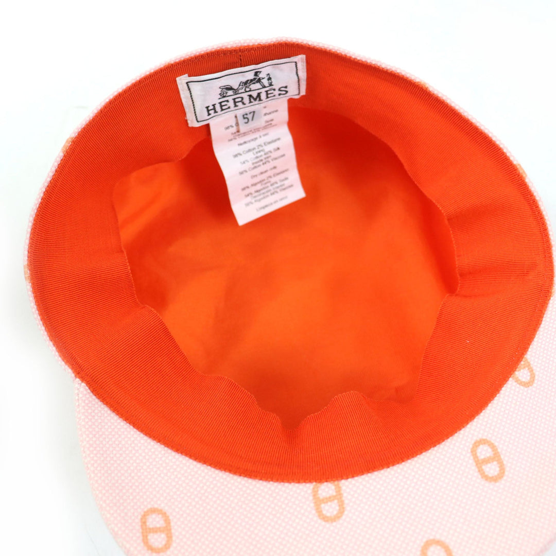 HERMES Casquette Main: 98% cotton, Main: 2% elastane (polyurethane), Lining: 54% cotton, Lining: 46% silk, Lining trim: 56% cotton, 44% rayon Baby pink x orange Vauban Women Used Authentic