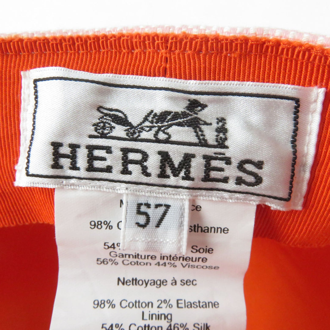 HERMES Casquette Main: 98% cotton, Main: 2% elastane (polyurethane), Lining: 54% cotton, Lining: 46% silk, Lining trim: 56% cotton, 44% rayon Baby pink x orange Vauban Women Used Authentic
