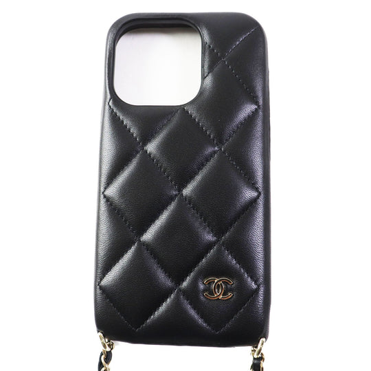CHANEL iPhone case AP3556 lambskin black Matrasse Women Used Authentic