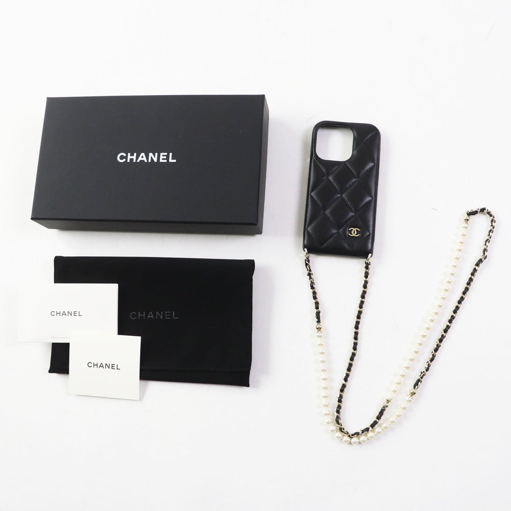 CHANEL iPhone case AP3556 lambskin black Matrasse Women Used Authentic