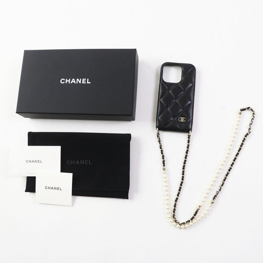 CHANEL iPhone case AP3556 lambskin black Matrasse Women Used Authentic