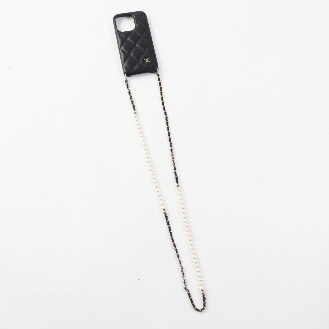 CHANEL iPhone case AP3556 lambskin black Matrasse Women Used Authentic