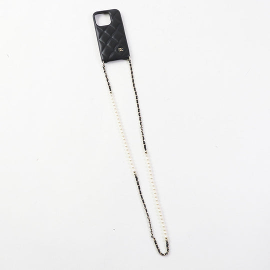 CHANEL iPhone case AP3556 lambskin black Matrasse Women Used Authentic