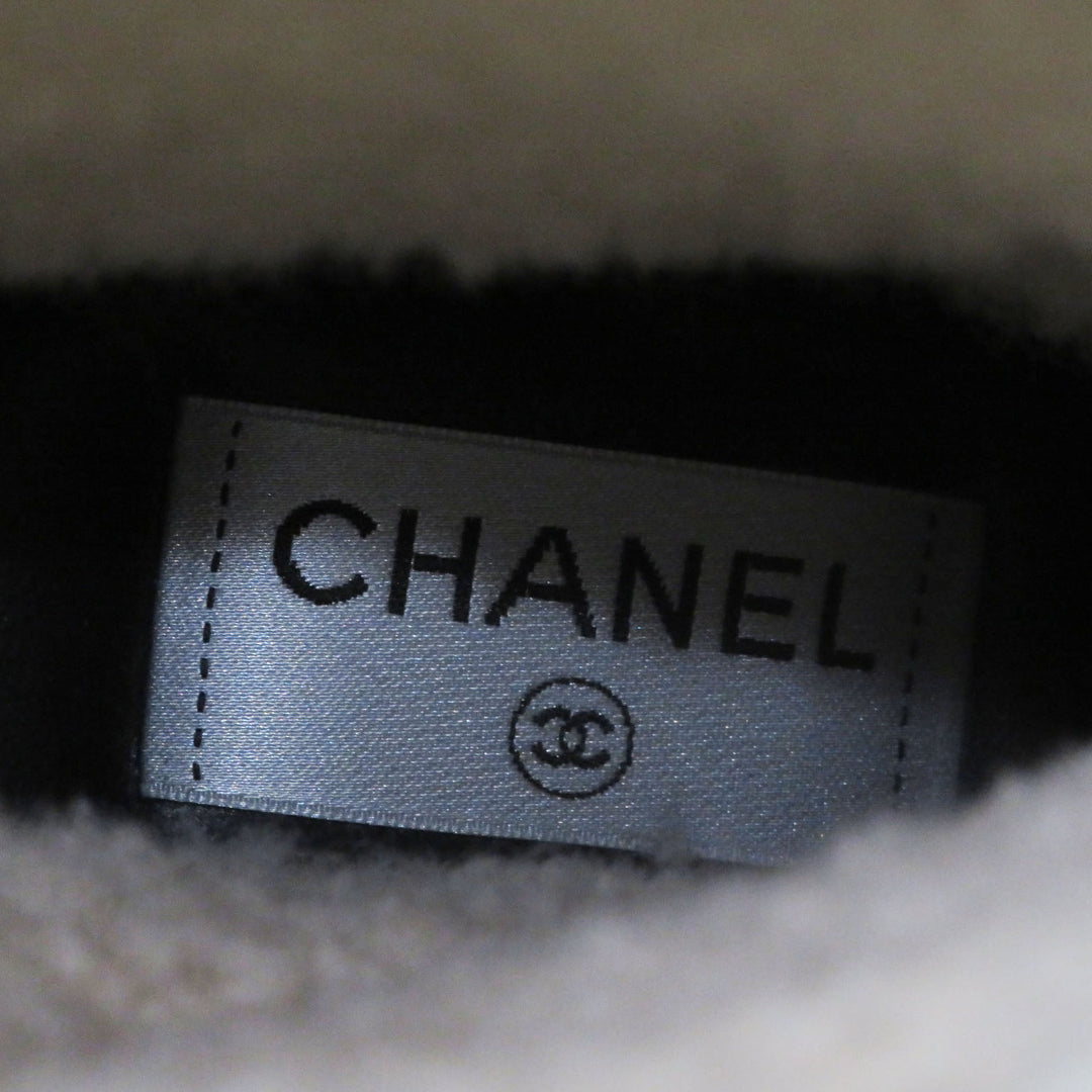 CHANEL short boots G34080 Mouton x leather Black beige Women 34.5 Used Authentic