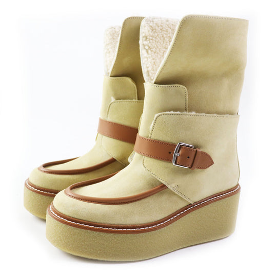 HERMES short boots Beauveroy/Calfskin Beige Palomino Emisfer Women 35 Used Authentic
