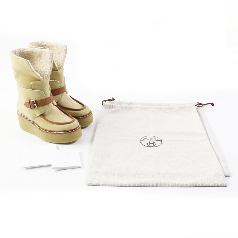 HERMES short boots Beauveroy/Calfskin Beige Palomino Emisfer Women 35 Used Authentic