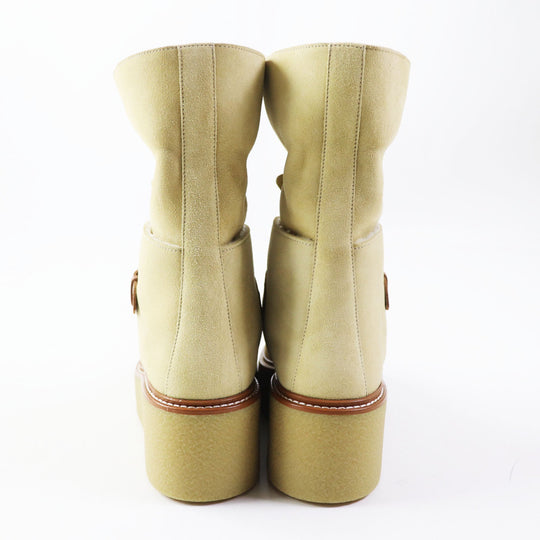 HERMES short boots Beauveroy/Calfskin Beige Palomino Emisfer Women 35 Used Authentic