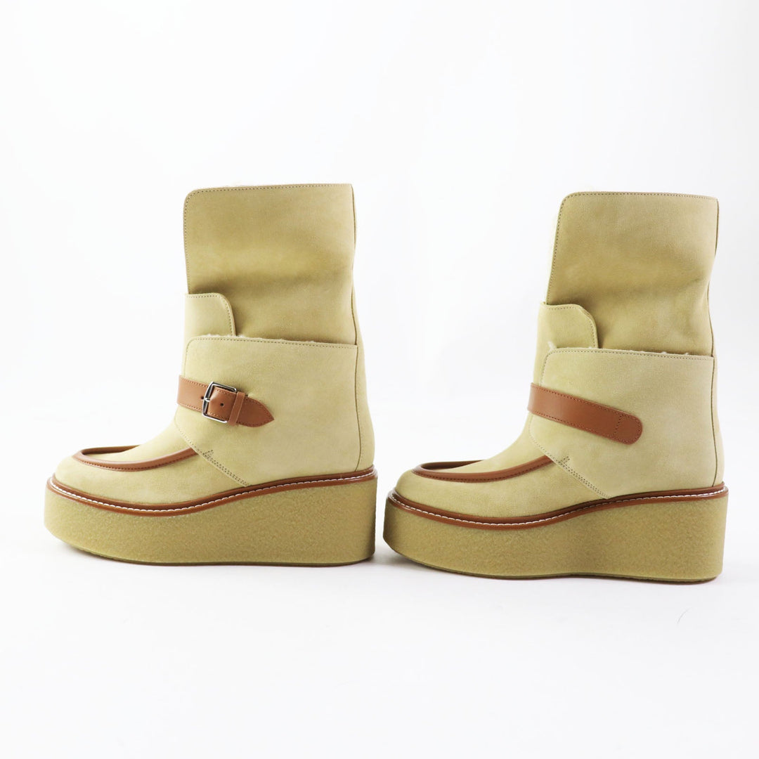 HERMES short boots Beauveroy/Calfskin Beige Palomino Emisfer Women 35 Used Authentic