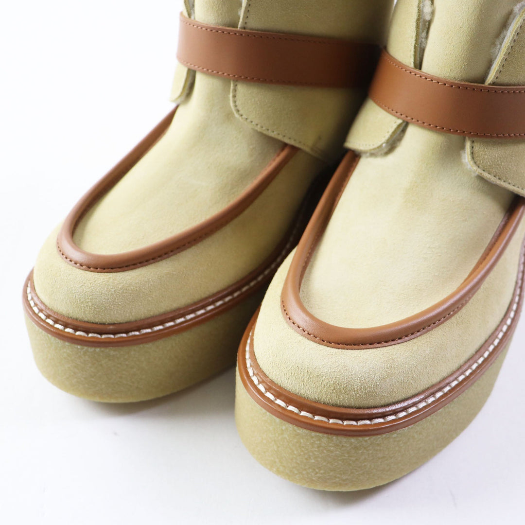 HERMES short boots Beauveroy/Calfskin Beige Palomino Emisfer Women 35 Used Authentic