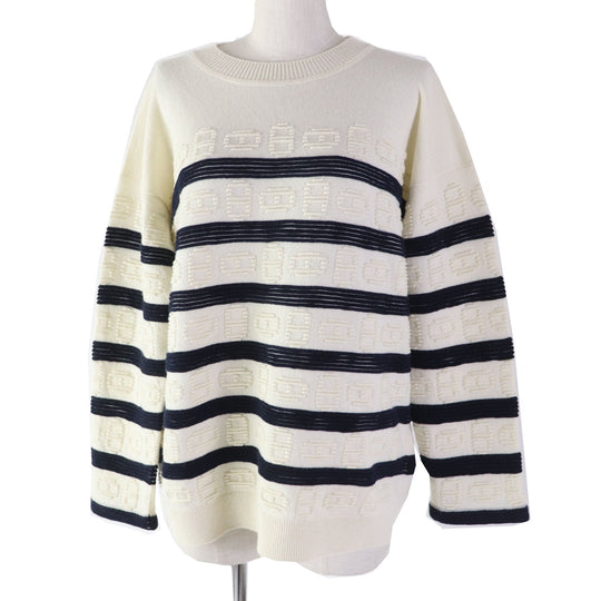 HERMES knit 3E2524D2 Main: 64% cashmere, Main: 36% cotton White navy Women 34 Used Authentic