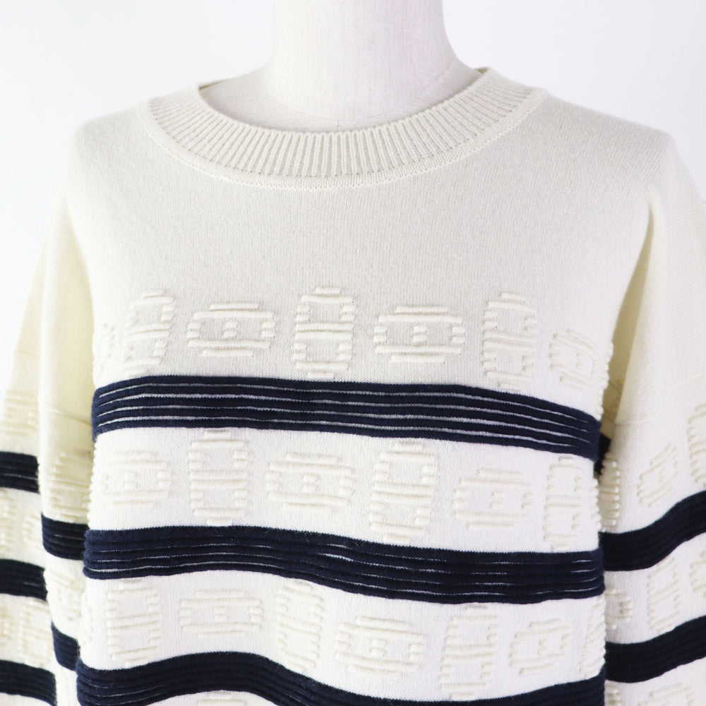 HERMES knit 3E2524D2 Main: 64% cashmere, Main: 36% cotton White navy Women 34 Used Authentic