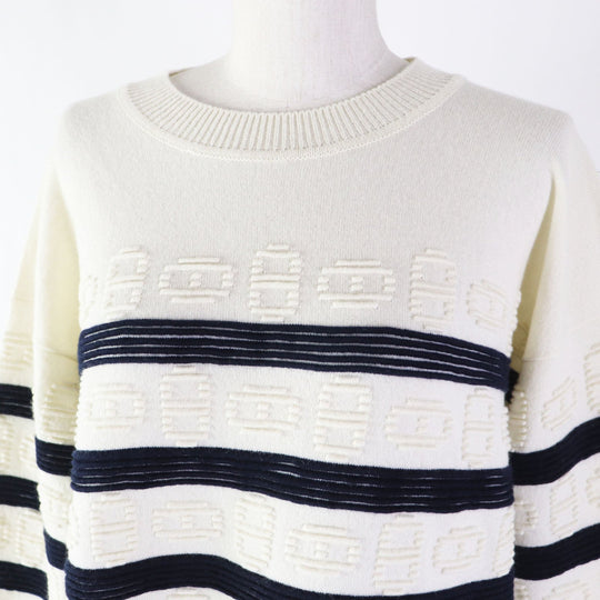 HERMES knit 3E2524D2 Main: 64% cashmere, Main: 36% cotton White navy Women 34 Used Authentic