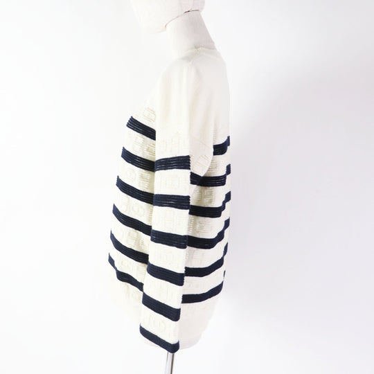 HERMES knit 3E2524D2 Main: 64% cashmere, Main: 36% cotton White navy Women 34 Used Authentic
