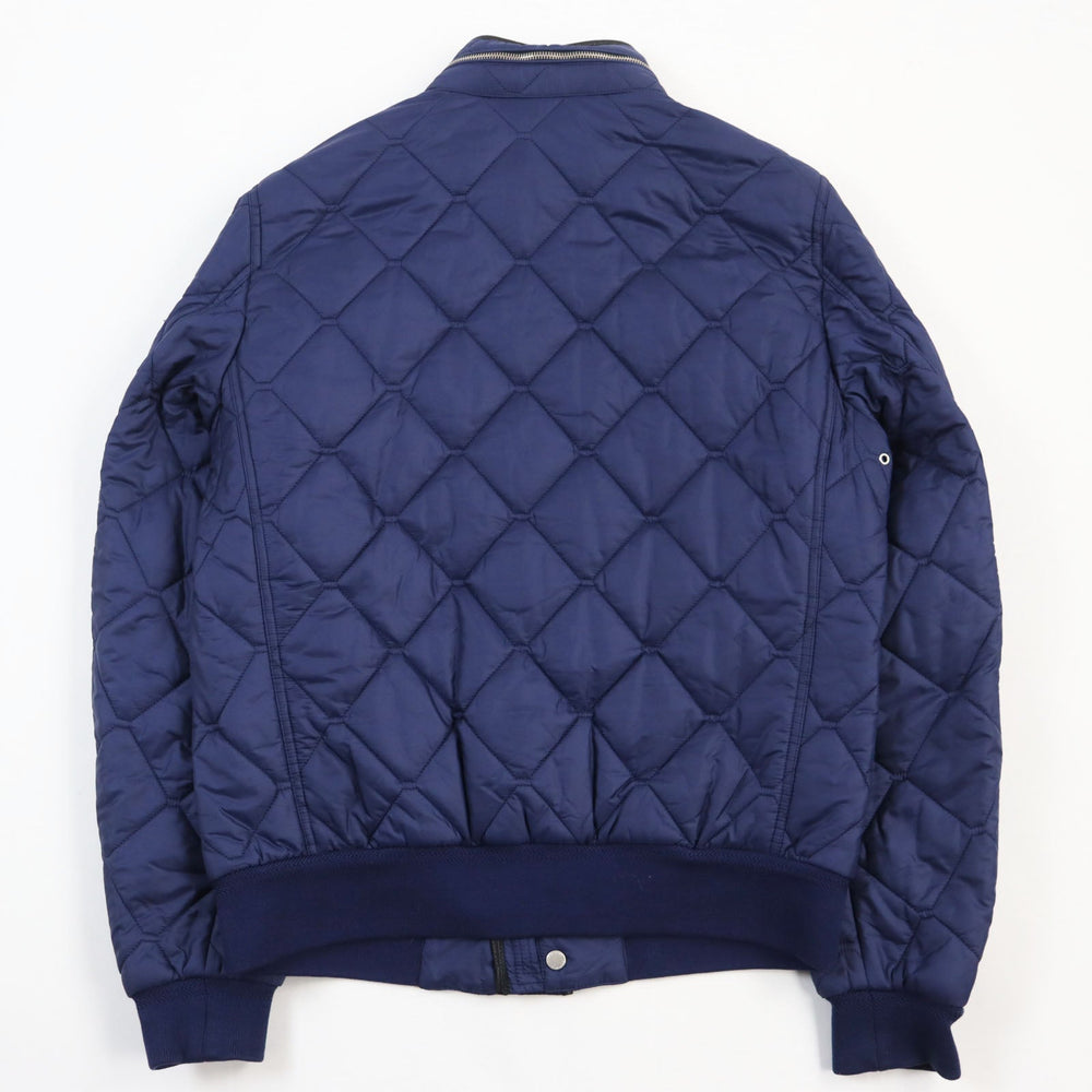 Burberry Prorsum Blouson Outer: 100% polyamide (nylon), Lining: 55% acetate, Lining: 45% viscose (rayon), Filling: 100% polyester, Part: 90% cotton, : 8% polyamide (nylon), : 2% elastane, Part: Lamb leather blue mens M Used Authentic