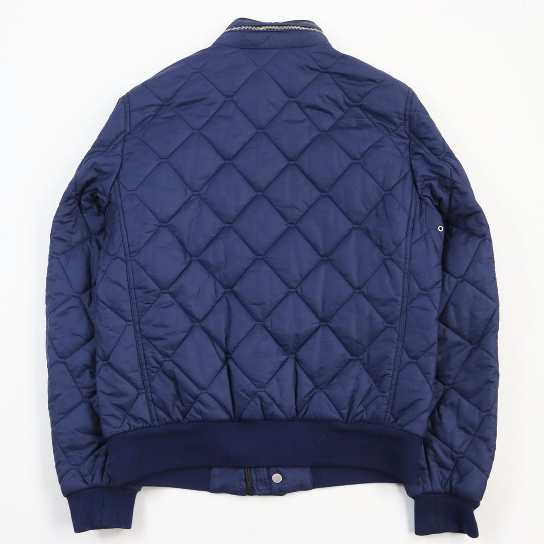 Burberry Prorsum Blouson Outer: 100% polyamide (nylon), Lining: 55% acetate, Lining: 45% viscose (rayon), Filling: 100% polyester, Part: 90% cotton, : 8% polyamide (nylon), : 2% elastane, Part: Lamb leather blue mens M Used Authentic