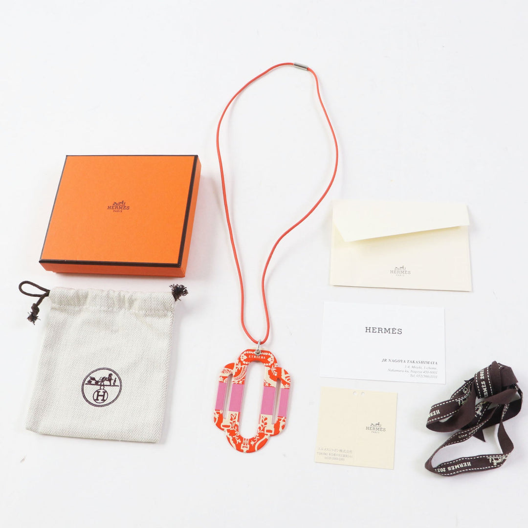 HERMES Necklace metal Orange pink Atrage Women Used Authentic