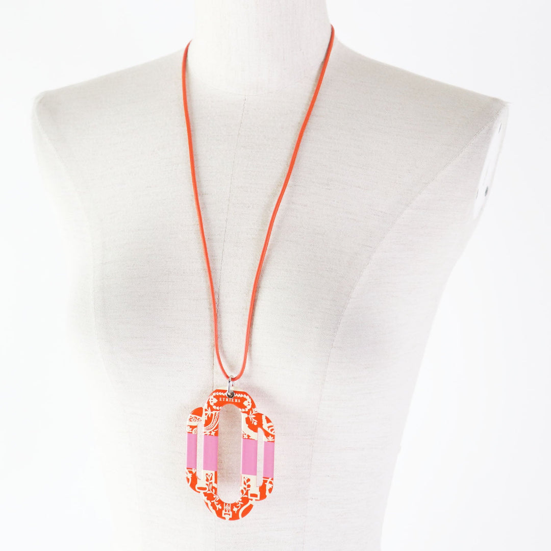 HERMES Necklace metal Orange pink Atrage Women Used Authentic