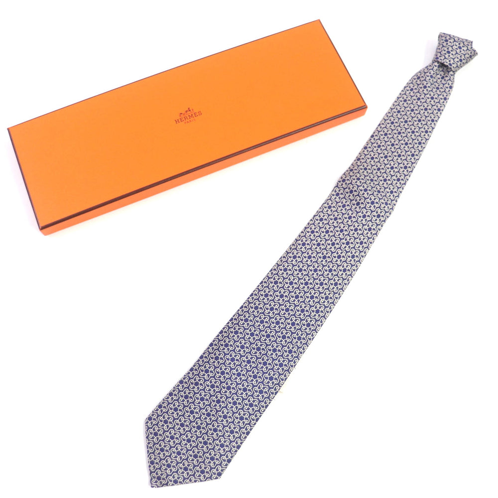 HERMES tie 005367T-02 Main: 100% silk blue Clavat mens Used Authentic
