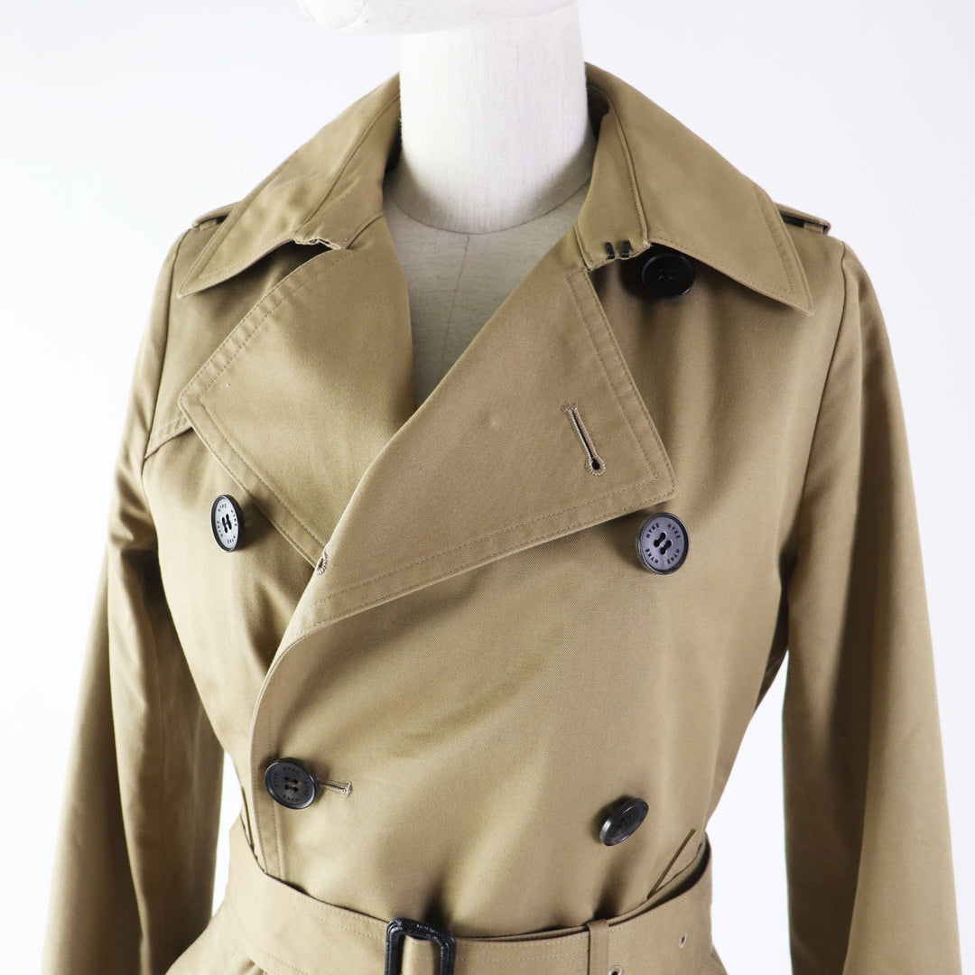HYKE trench coat 191-17005 Outer material: 65% cotton, Outer material: 35% polyester, Lining: 100% cupra, Leather part: Cowhide leather Liner: 80% wool, 20% nylon Brown beige type Women 1 Used Authentic